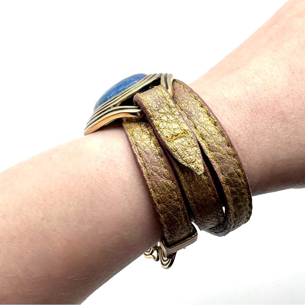 Studio Barse Lapis Lazuli Leather Southwestern Style Wrap Bracelet - Picture 3 of 6